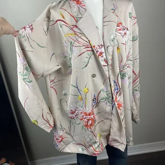 y2k style oversized H&M bohemian floral print kimono blazer size large - Picture 2 of 10